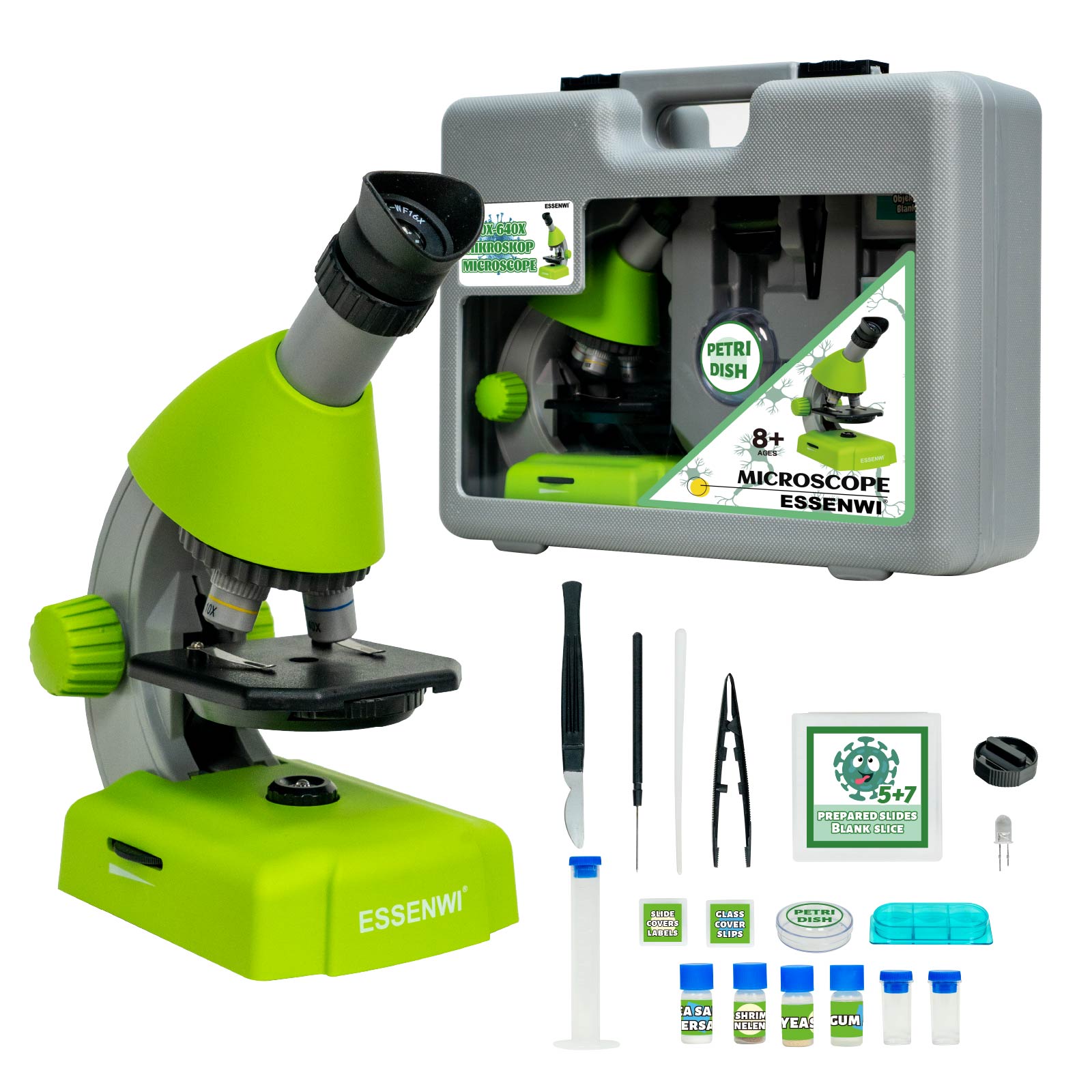 ESSENWI Microscope for Kids, Educational Kids Set with Microscope and Accessories