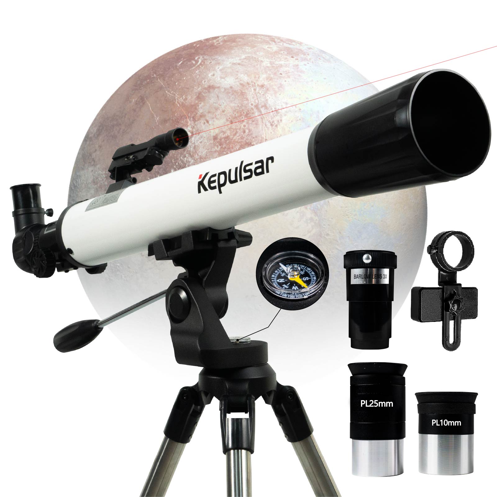 Kepulsar 70mm Refractor Telescope: 2 Eyepieces, 3X Barlow Lens, Fully-Coated Glass Optics